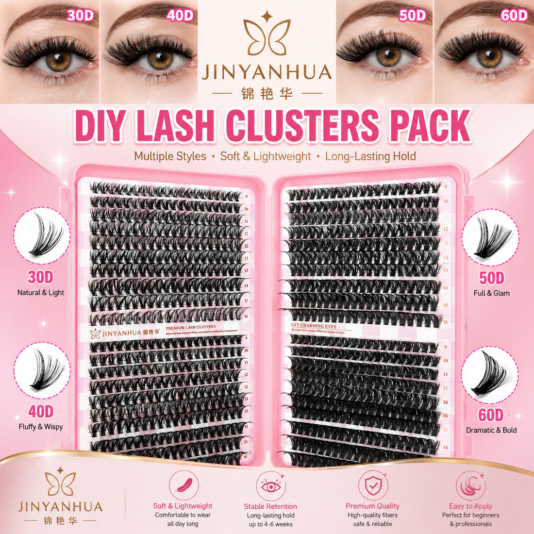 Different lash extension curl styles