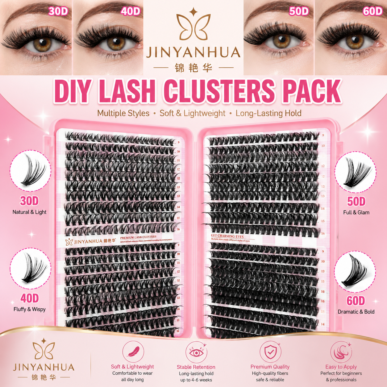 Different lash extension curl styles