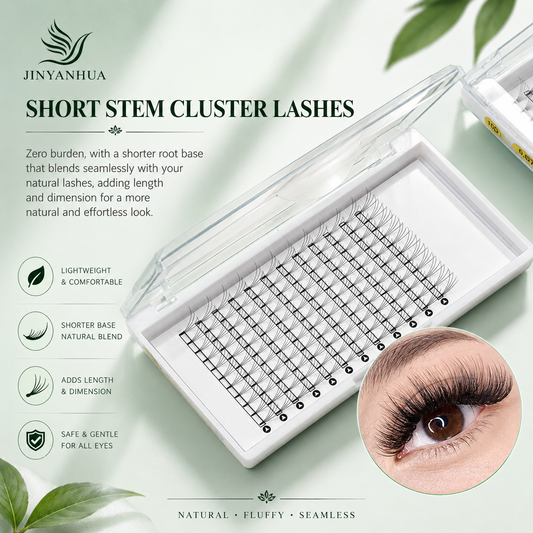 Short stem cluster lashes for natural lash extensions