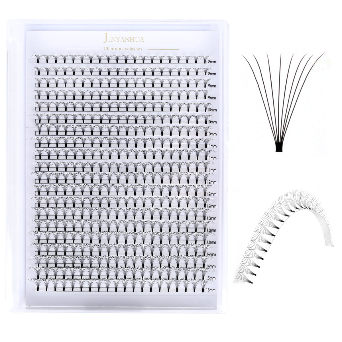 JINYANHUA 8-15mm Mixed Long & Short Stalks 0.07mm 8D Flat Tip Large Capacity