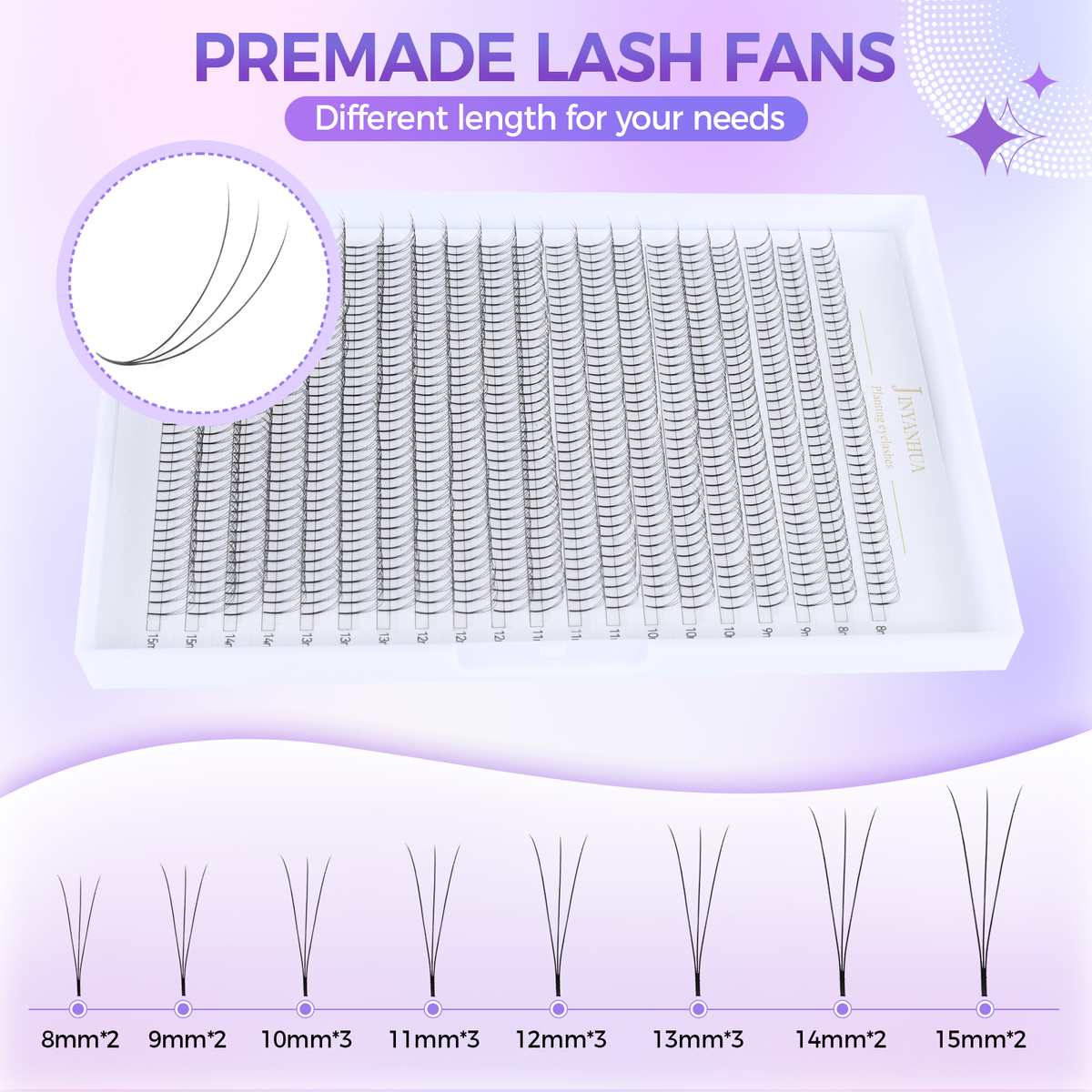 JINYANHUA 8-15mm Mixed Long Stems 0.07mm 3D Large Capacity