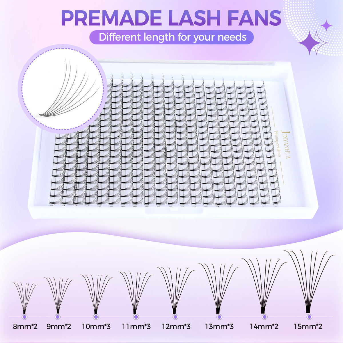 JINYANHUA 8-15mm Mixed Long & Short Stalks 0.07mm 7D Flat Tip Large Capacity