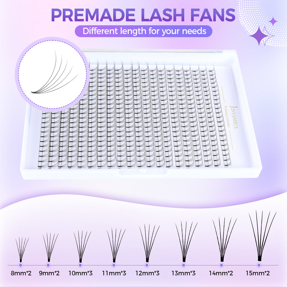 JINYANHUA 8-15mm Mixed Long & Short Stalks 0.07mm 5D Flat Tip Large Capacity