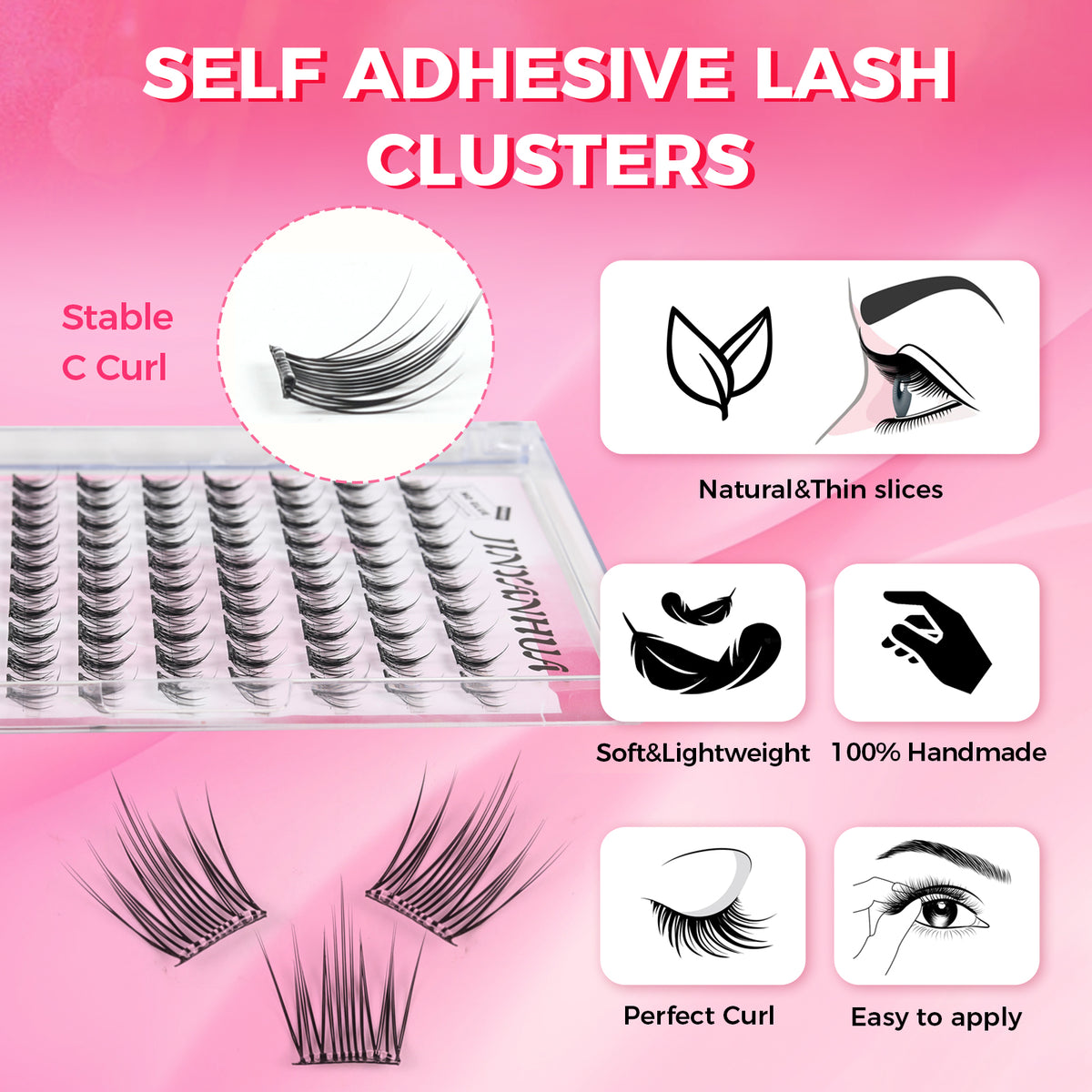 JINYANHUA Self-Stick Lashes - Fire Tassel Pink