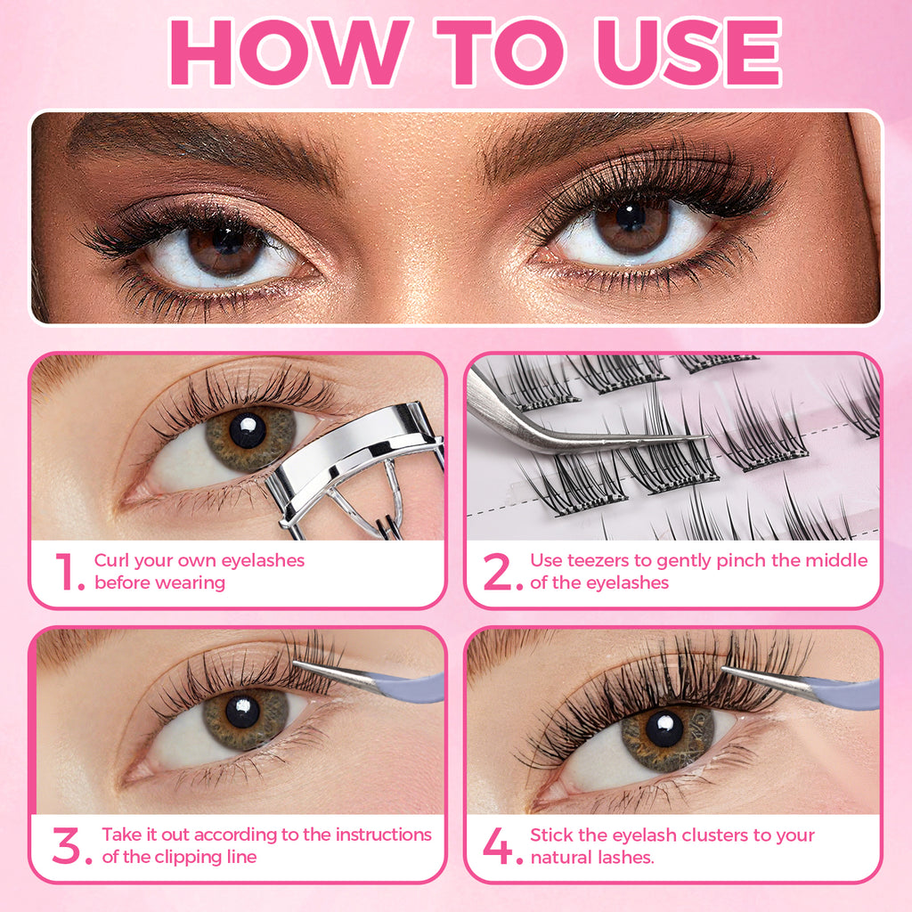 JINYANHUA Self-Stick Lashes - Fire Tassel Pink