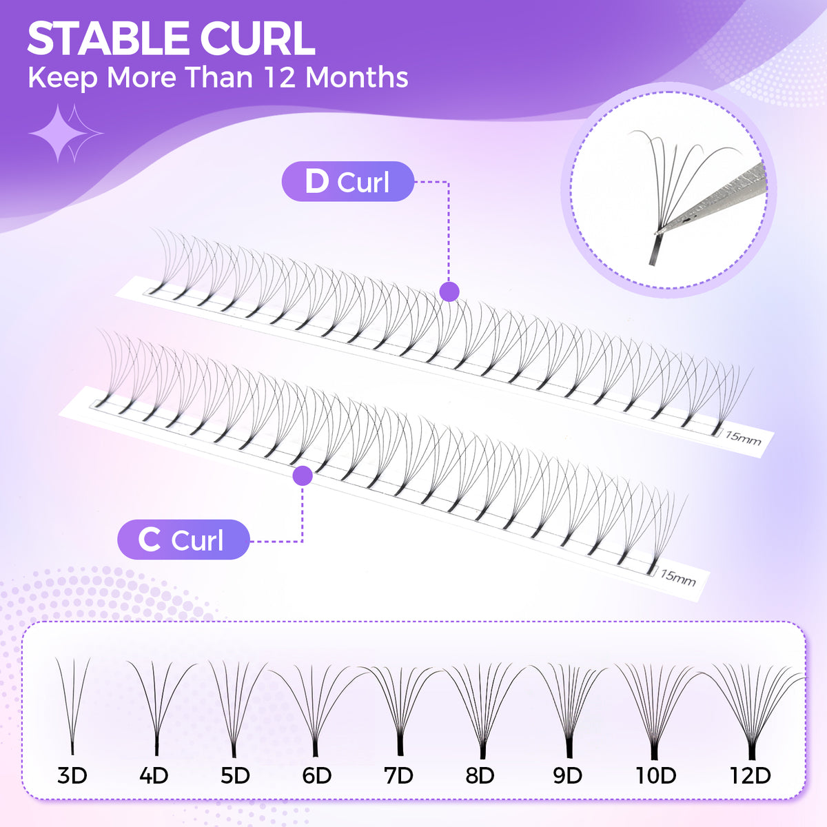 JINYANHUA 8-15mm Mixed Long Stems 0.07mm 5D Large Capacity