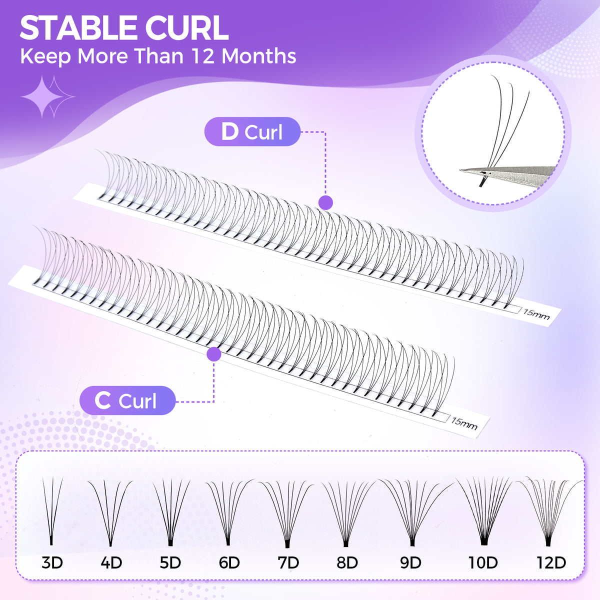 JINYANHUA 8-15mm Mixed Long & Short Stalks 0.07mm 3D Flat Tip Large Capacity