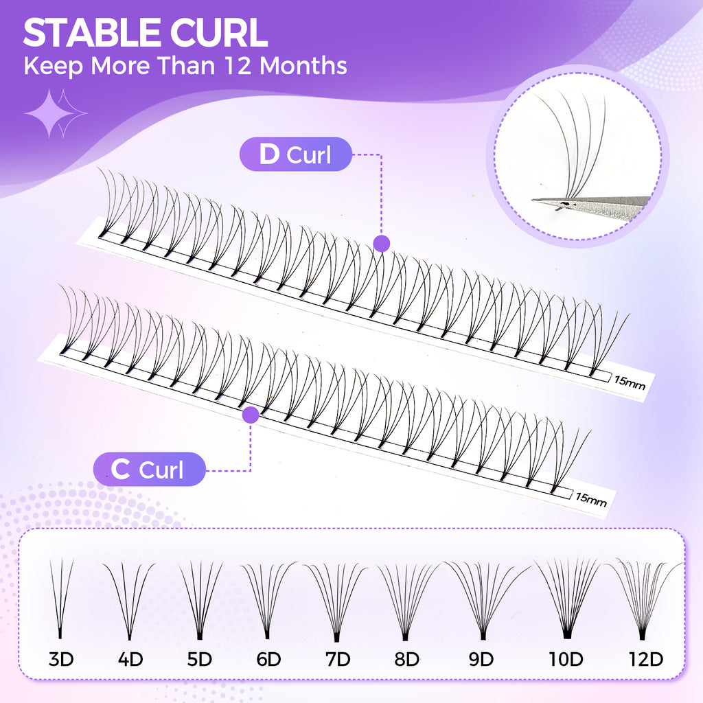 JINYANHUA 8-15mm Mixed Long & Short Stalks 0.07mm 4D Flat Tip Large Capacity