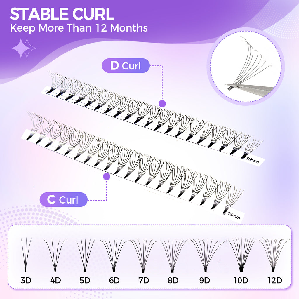 JINYANHUA 8-15mm Mixed Long & Short Stalks 0.07mm 7D Flat Tip Large Capacity