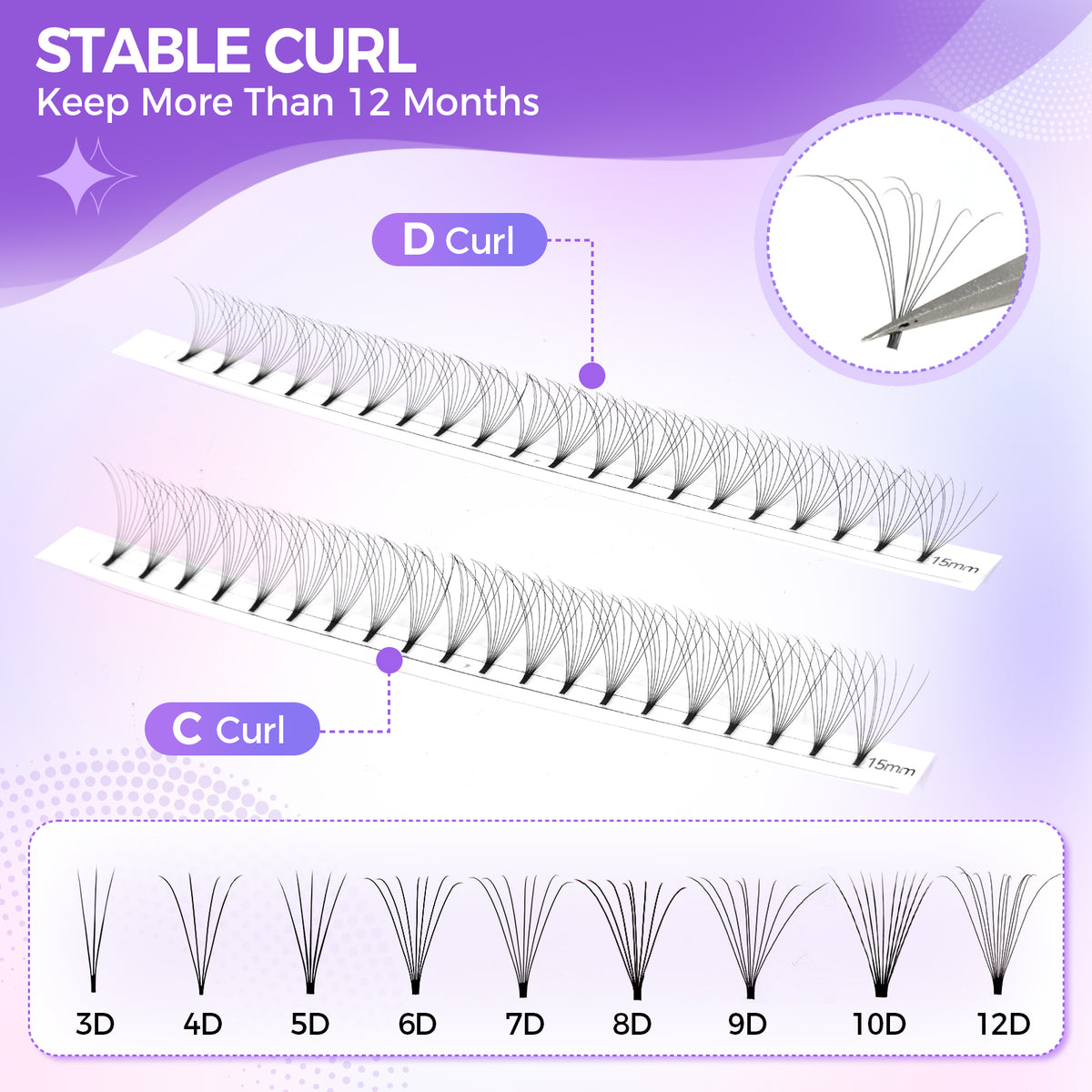 JINYANHUA 8-15mm Mixed Long & Short Stalks 0.07mm 9D Flat Tip Large Capacity