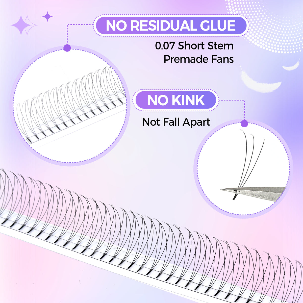 JINYANHUA 8-15mm Mixed Long & Short Stalks 0.07mm 3D Flat Tip Large Capacity