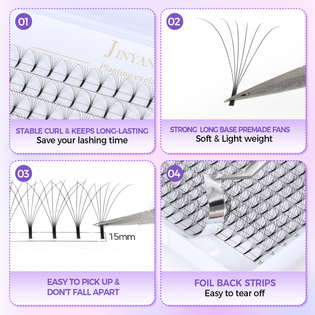 JINYANHUA 8-15mm Mixed Long Stems 0.07mm 6D Large Capacity