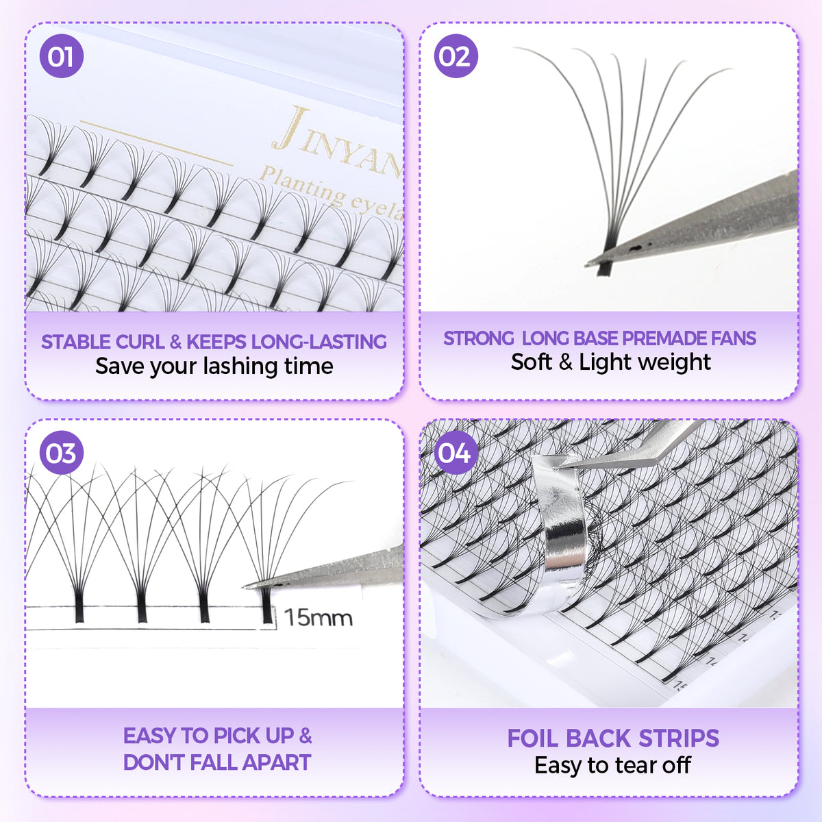 JINYANHUA 8-15mm Mixed Long Stems 0.07mm 6D Large Capacity
