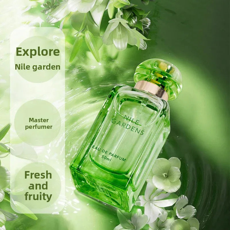 Close-up of the Nile Garden bottle, highlighting the quality of this women's floral fragrance.