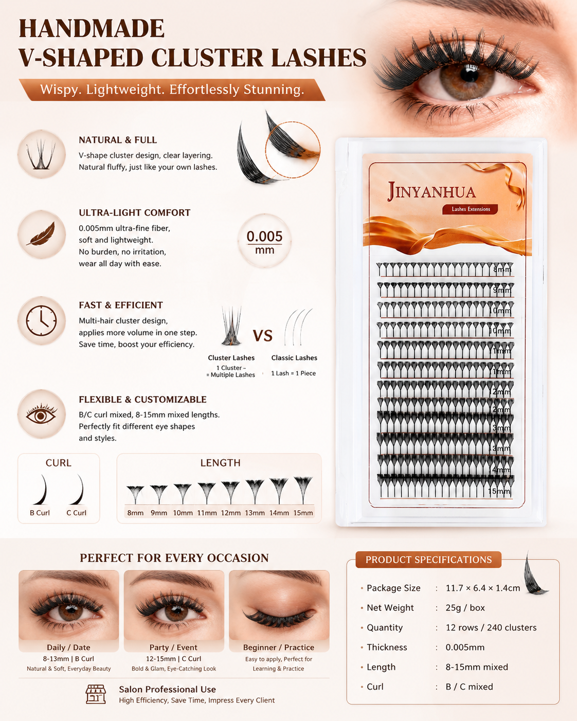 JINYANHUA Mixed Length 8-15mm Lashes-TopTip