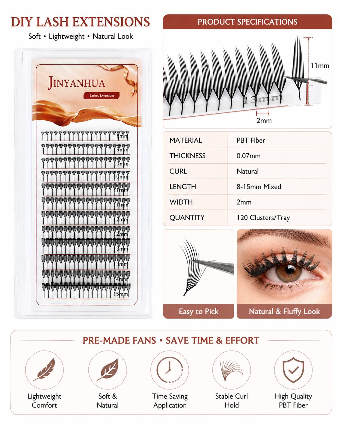 JINYANHUA Mixed Length 8-15mm Lashes-TopTip