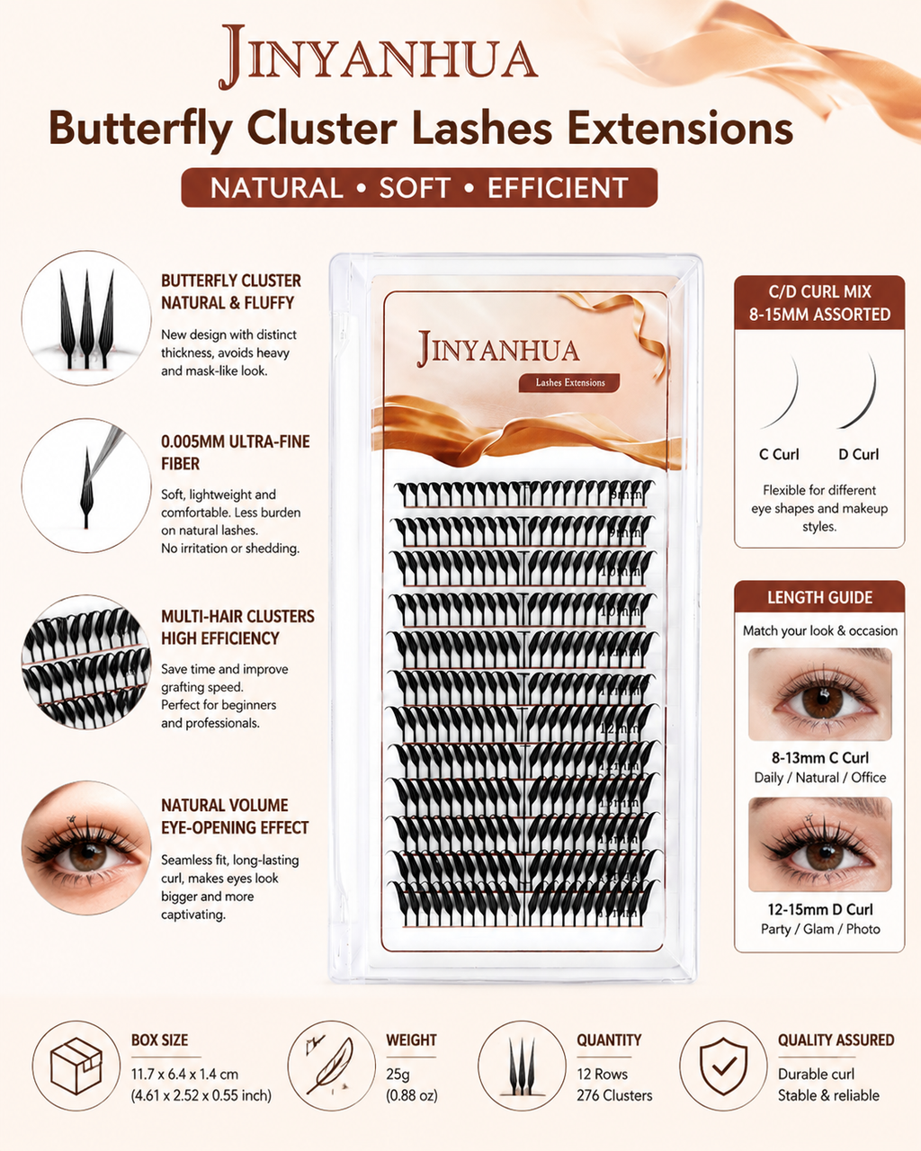 JINYANHUA Mixed Length 8-15mm Lashes-Butterfly