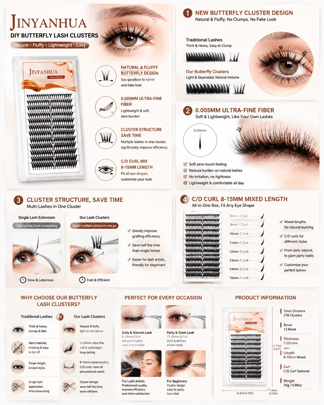 JINYANHUA Mixed Length 8-15mm Lashes-Butterfly