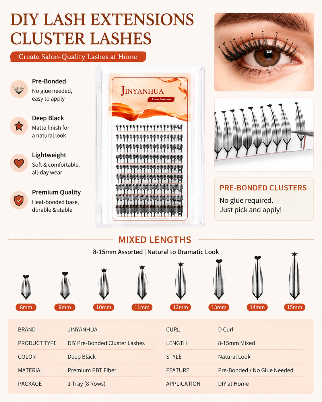 JINYANHUA Mixed Length 8-15mm Lashes-HeartStar