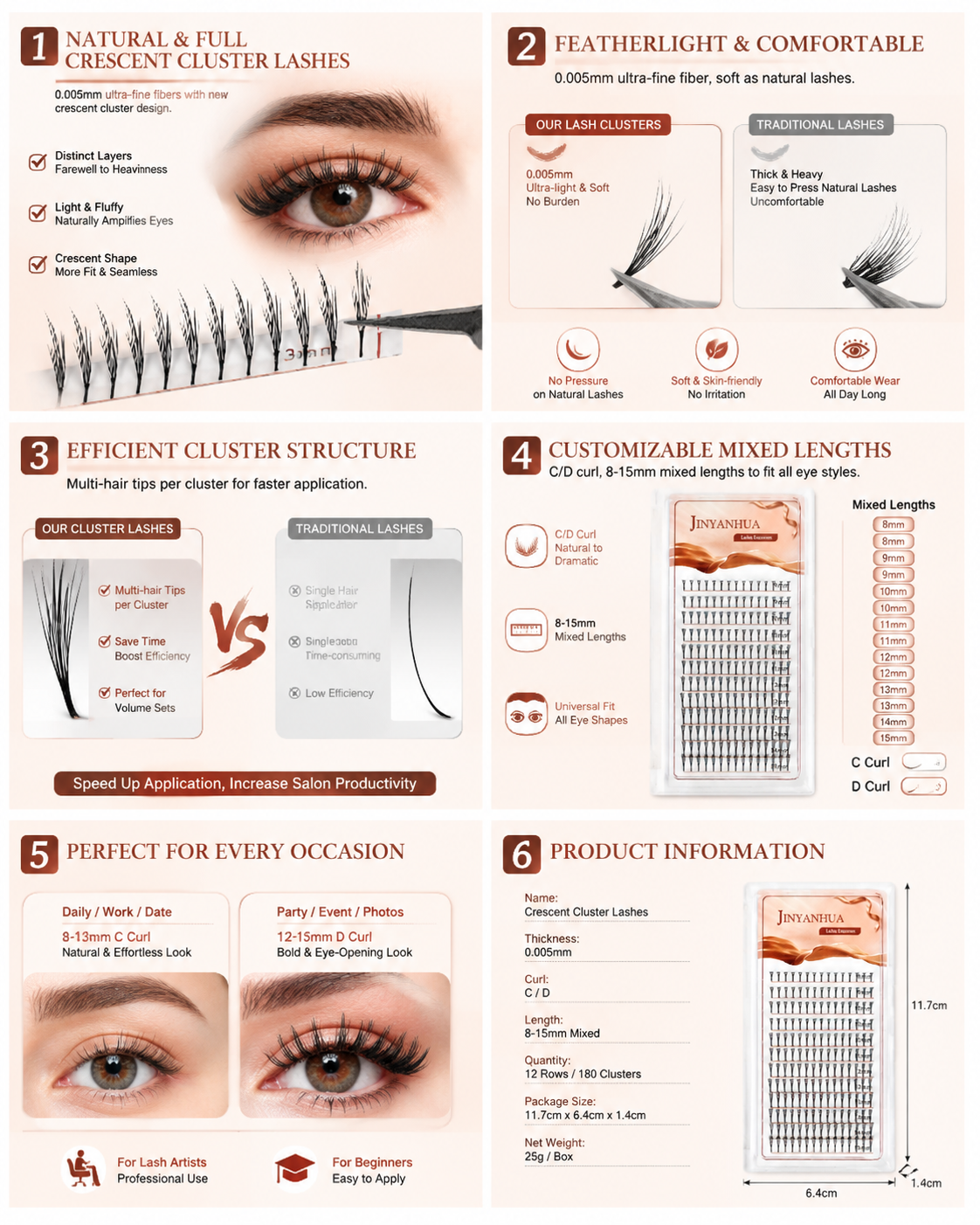 JINYANHUA Mixed Length 8-15mm Lashes-SmallCrescent