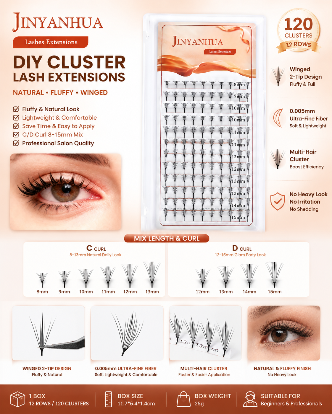 JINYANHUA Mixed Length 8-15mm Lashes-Wing2
