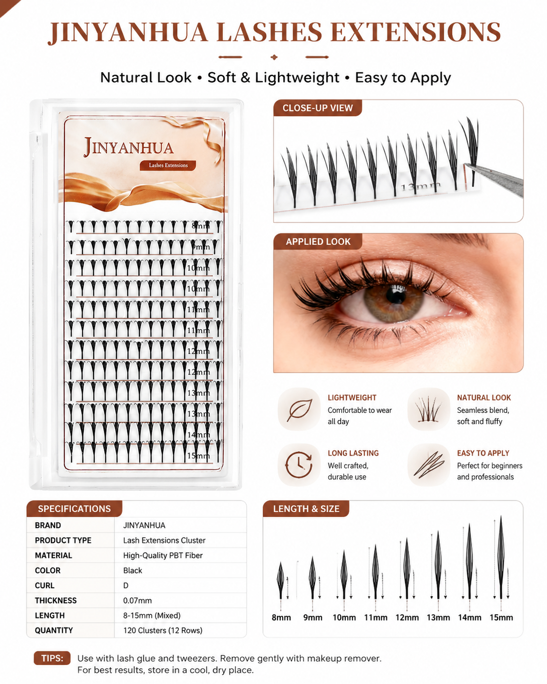 JINYANHUA Mixed Length 8-15mm Lashes-Wing4