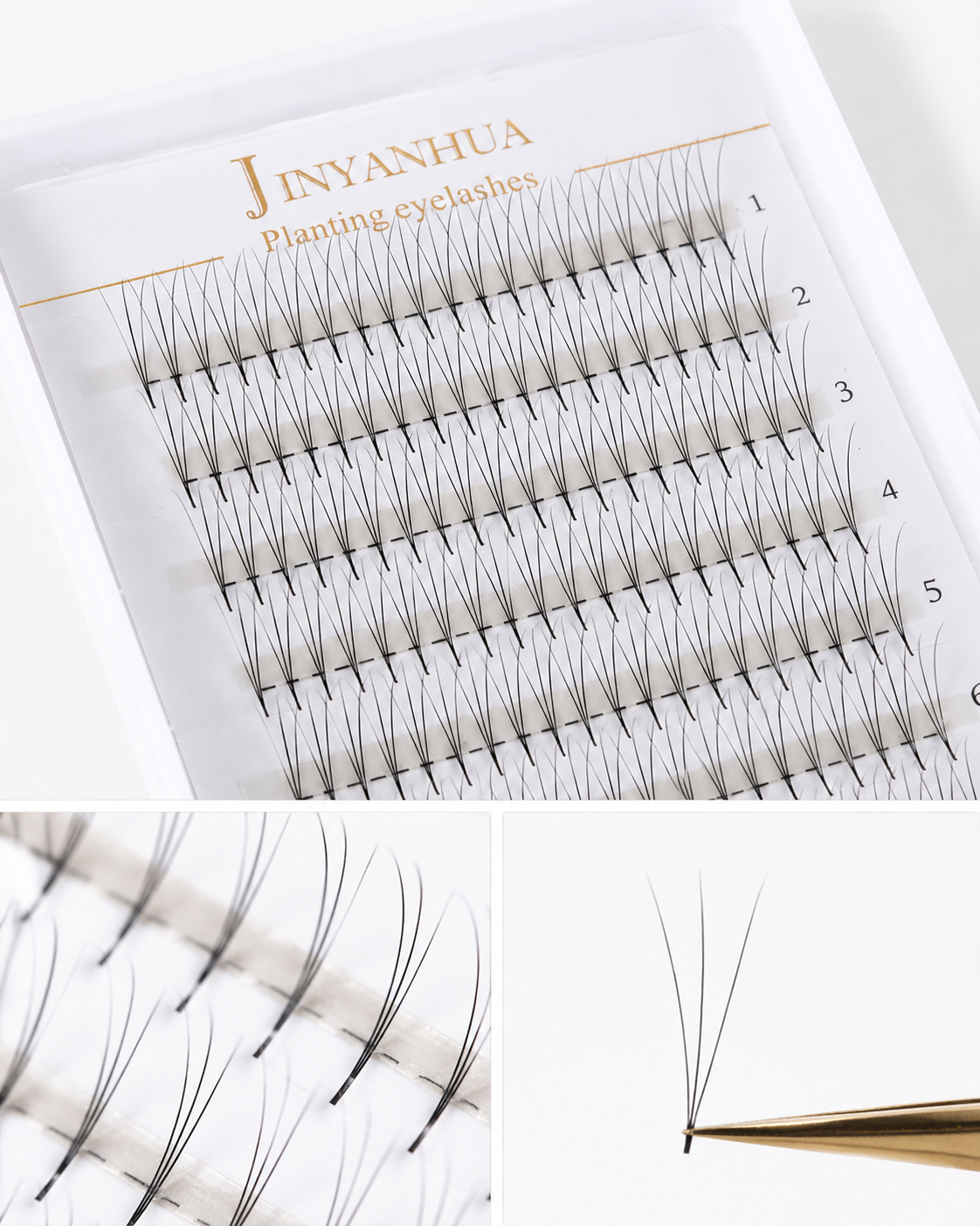 JINYANHUA 0.05mm 3D Tapered Long Stem False Lashes