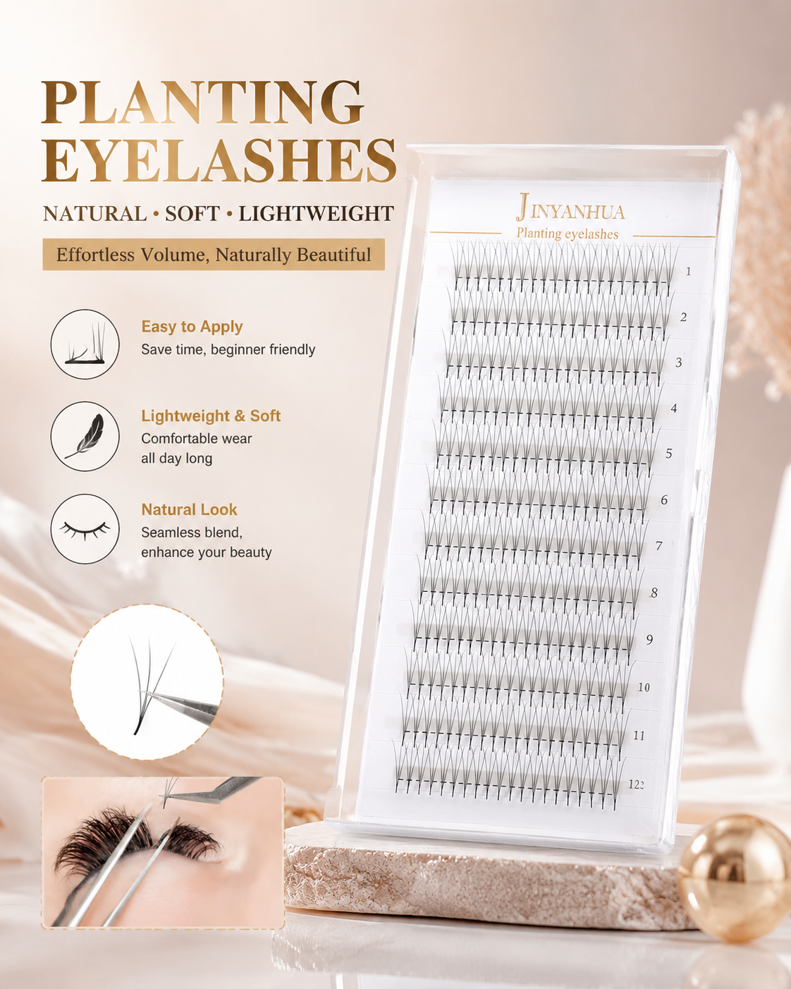JINYANHUA 0.05mm 3D Tapered Long Stem False Lashes