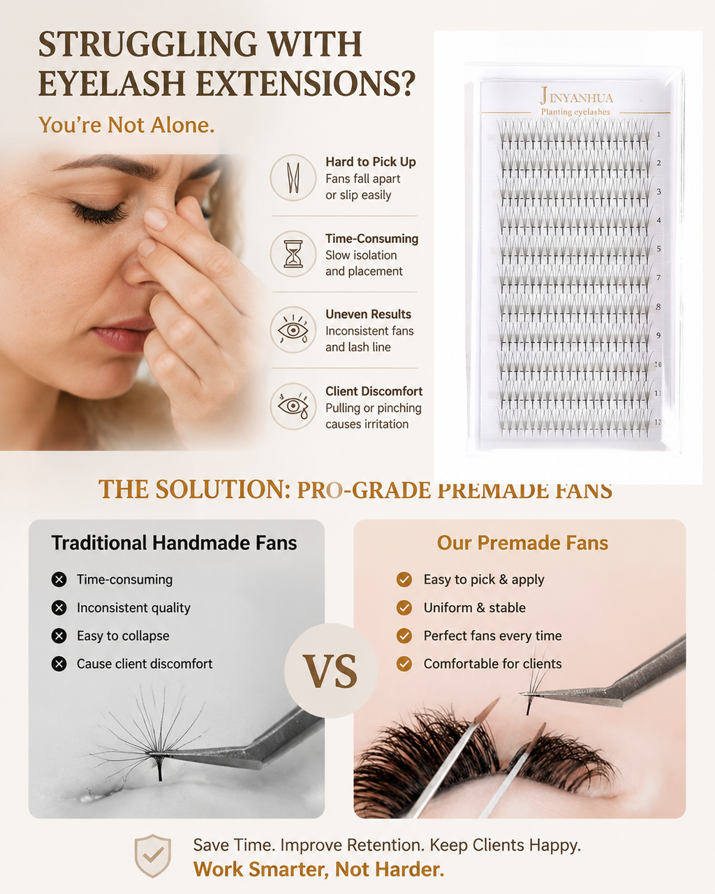 JINYANHUA 0.05mm 3D Tapered Long Stem False Lashes