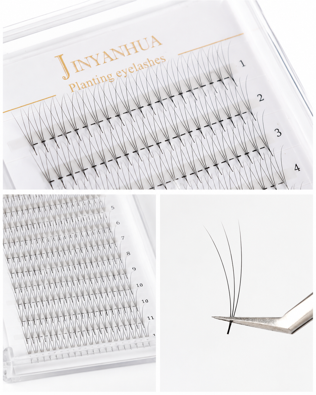 JINYANHUA 0.05mm 3D Tapered Long Stem False Lashes