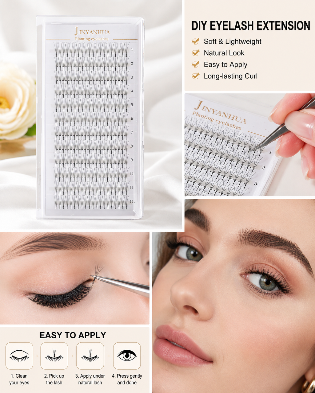 JINYANHUA 0.05mm 3D Tapered Long Stem False Lashes