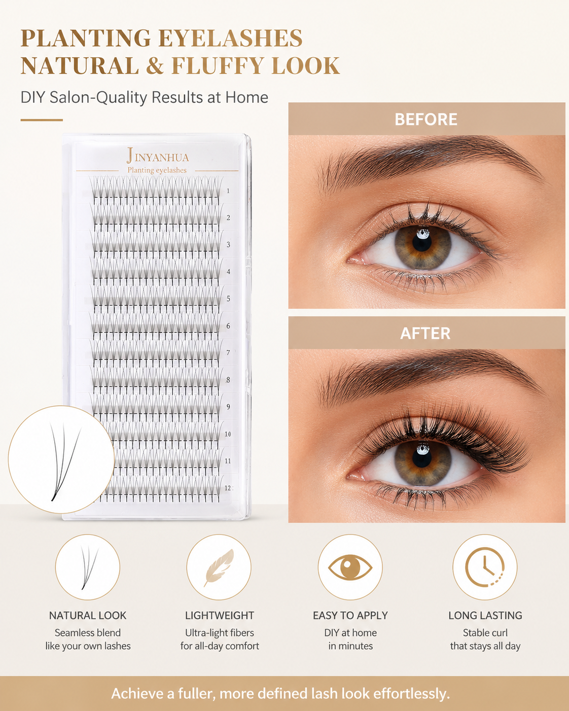 JINYANHUA 0.05mm 3D Tapered Long Stem False Lashes