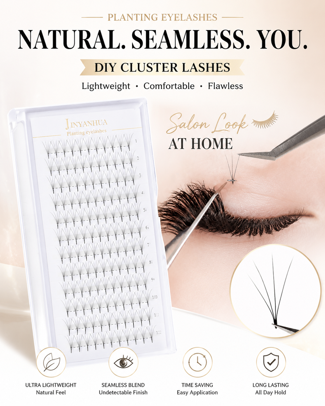 JINYANHUA 0.05mm 5D Tapered Long Stem False Lashes