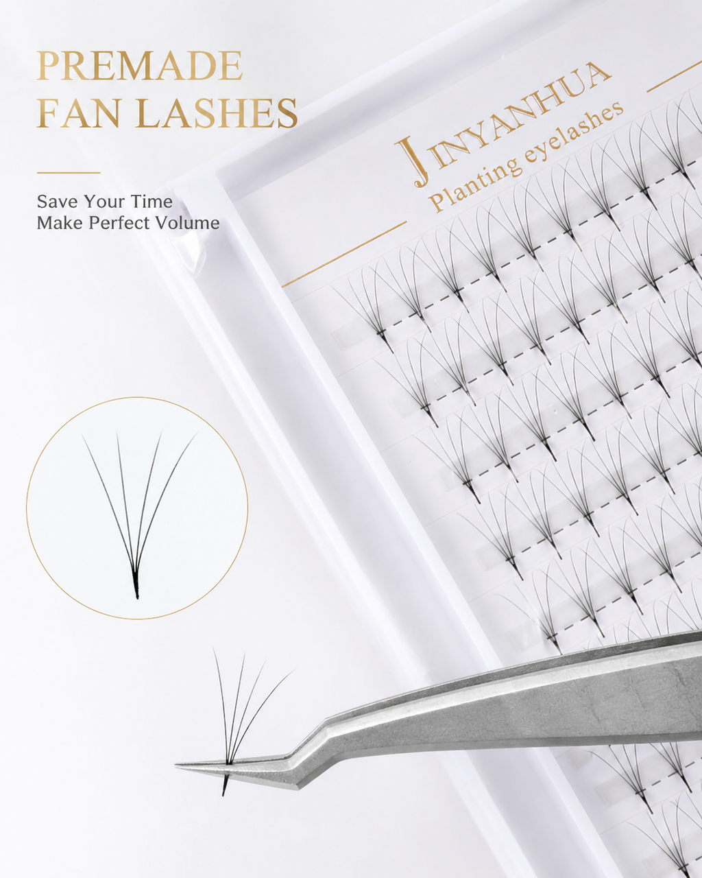 JINYANHUA 0.05mm 5D Tapered Long Stem False Lashes