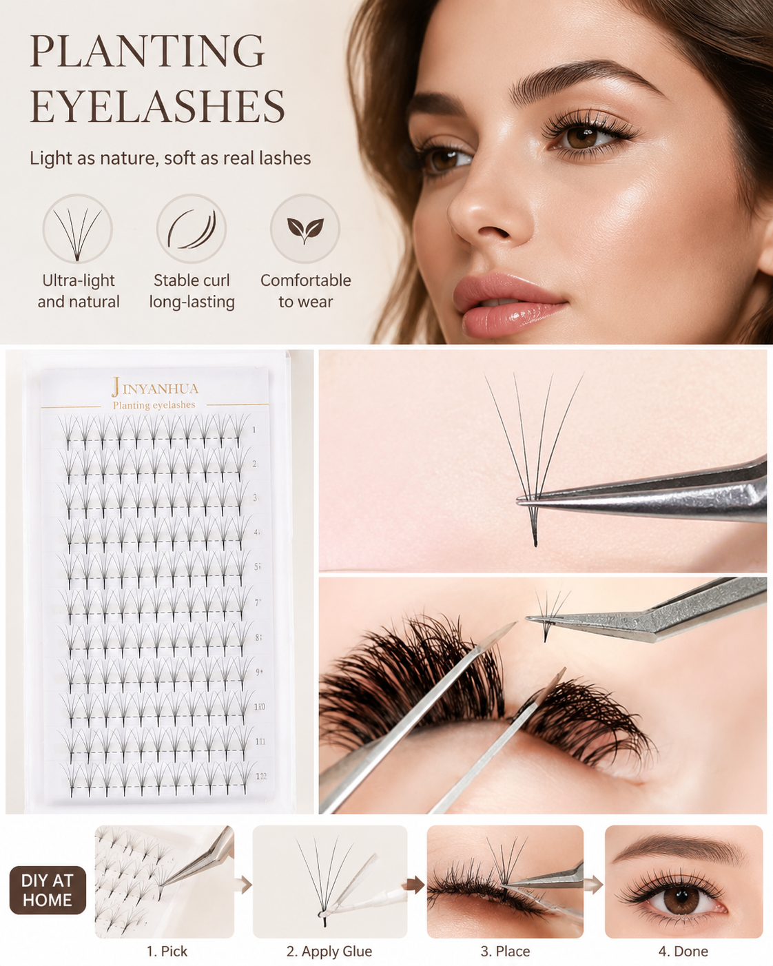 JINYANHUA 0.05mm 5D Tapered Long Stem False Lashes