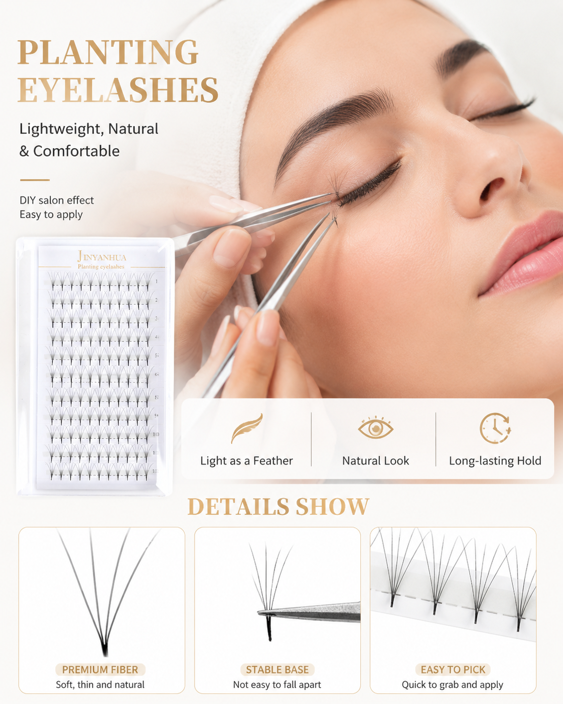 JINYANHUA 0.05mm 5D Tapered Long Stem False Lashes