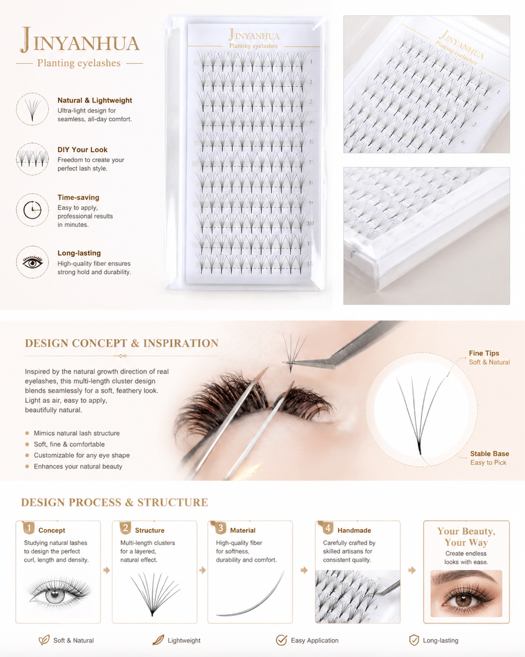 JINYANHUA 0.05mm 5D Tapered Long Stem False Lashes