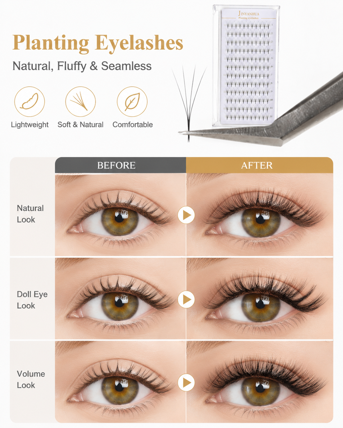 JINYANHUA 0.05mm 5D Tapered Long Stem False Lashes