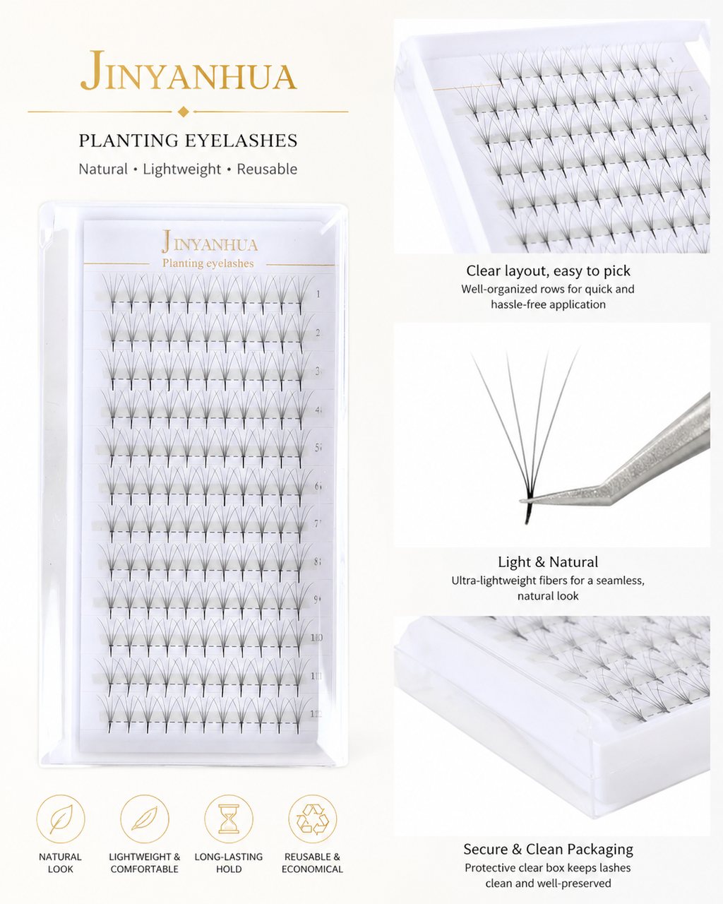 JINYANHUA 0.05mm 5D Tapered Long Stem False Lashes