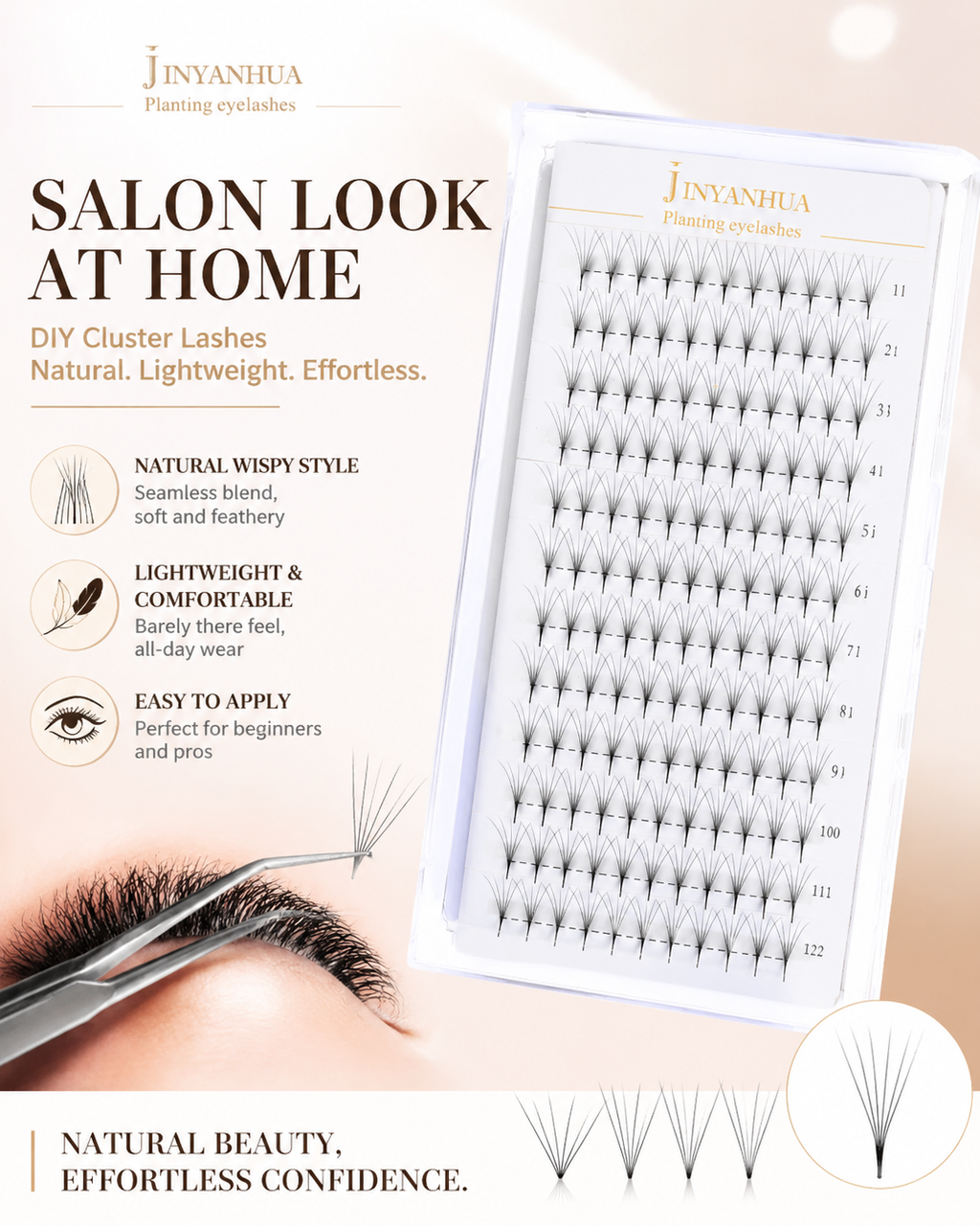 JINYANHUA 0.05mm 6D Tapered Long Stem False Lashes