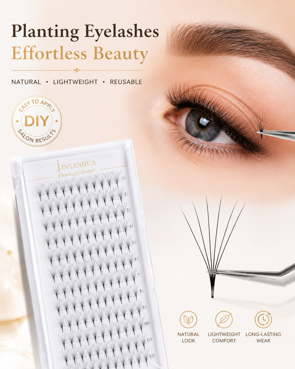 JINYANHUA 0.05mm 6D Tapered Long Stem False Lashes