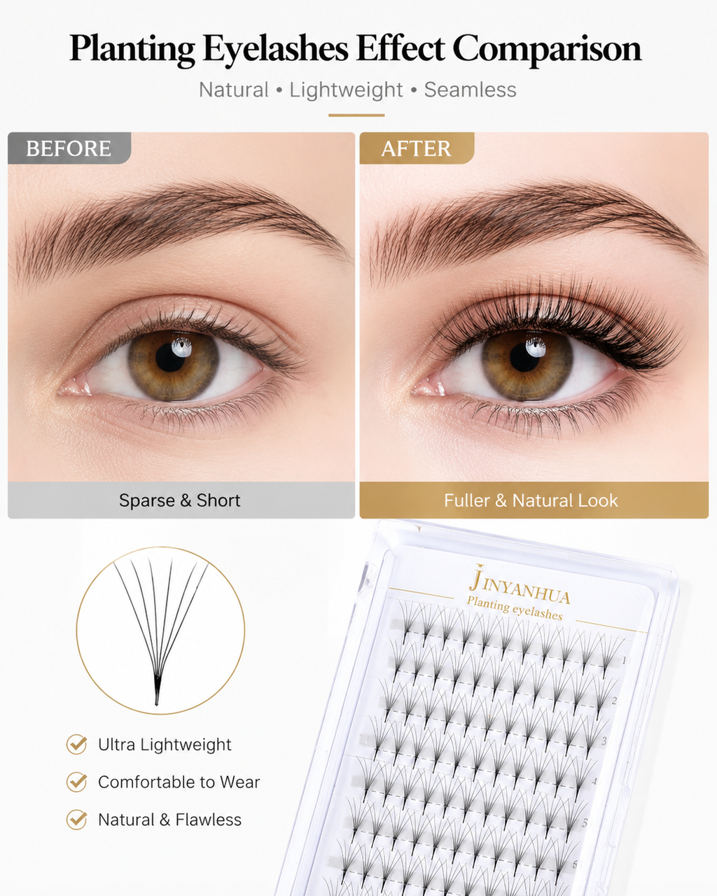 JINYANHUA 0.05mm 6D Tapered Long Stem False Lashes