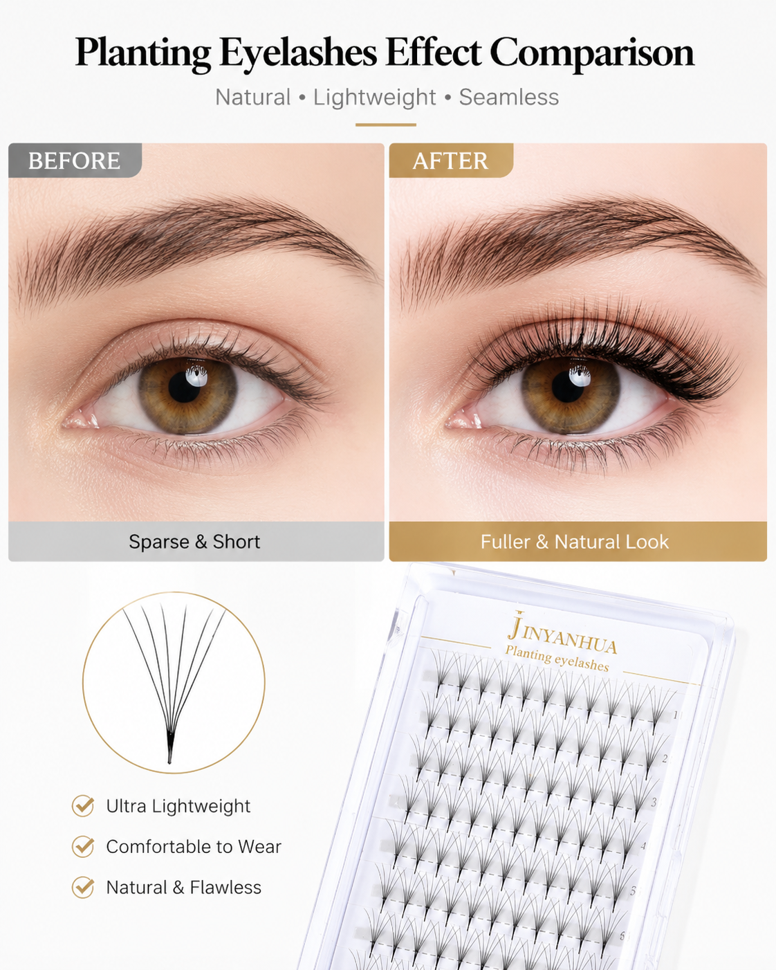 JINYANHUA 0.05mm 6D Tapered Long Stem False Lashes
