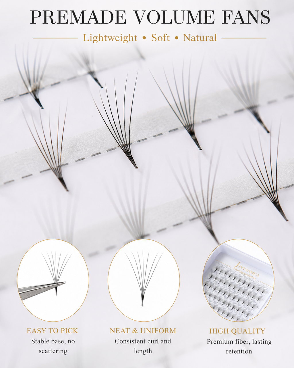 JINYANHUA 0.05mm 6D Tapered Long Stem False Lashes