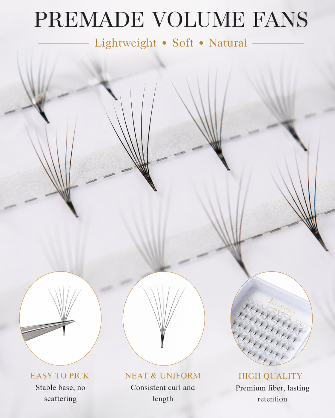 JINYANHUA 0.05mm 6D Tapered Long Stem False Lashes