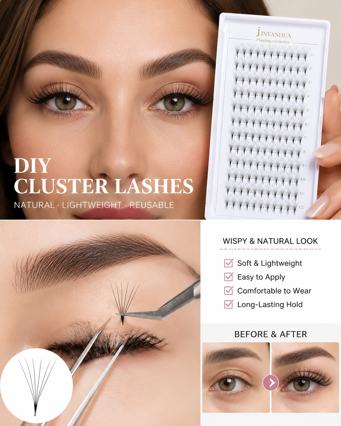 JINYANHUA 0.05mm 6D Tapered Long Stem False Lashes