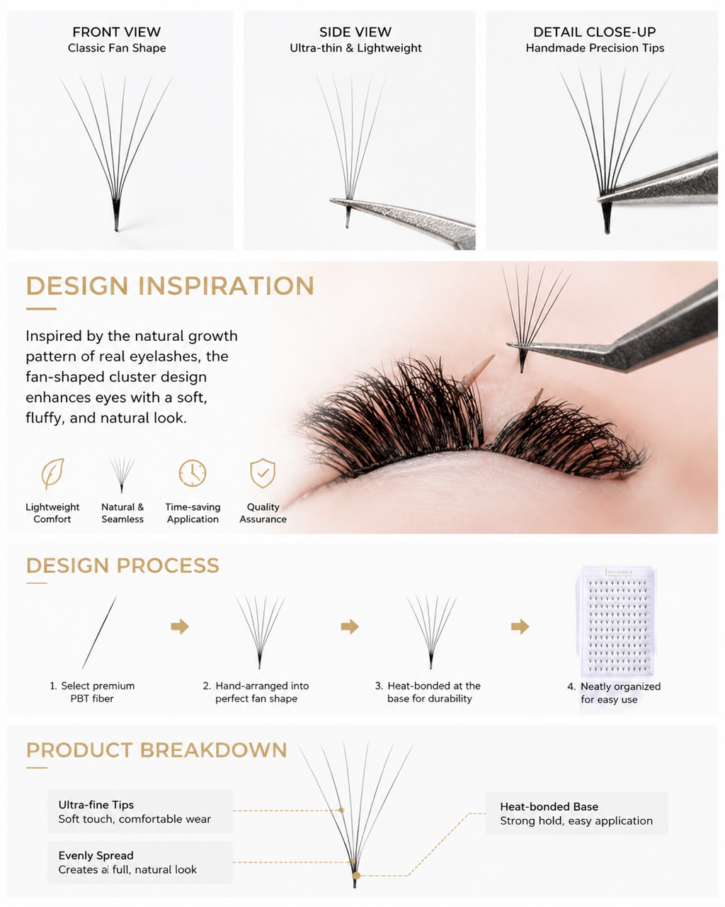 JINYANHUA 0.05mm 6D Tapered Long Stem False Lashes