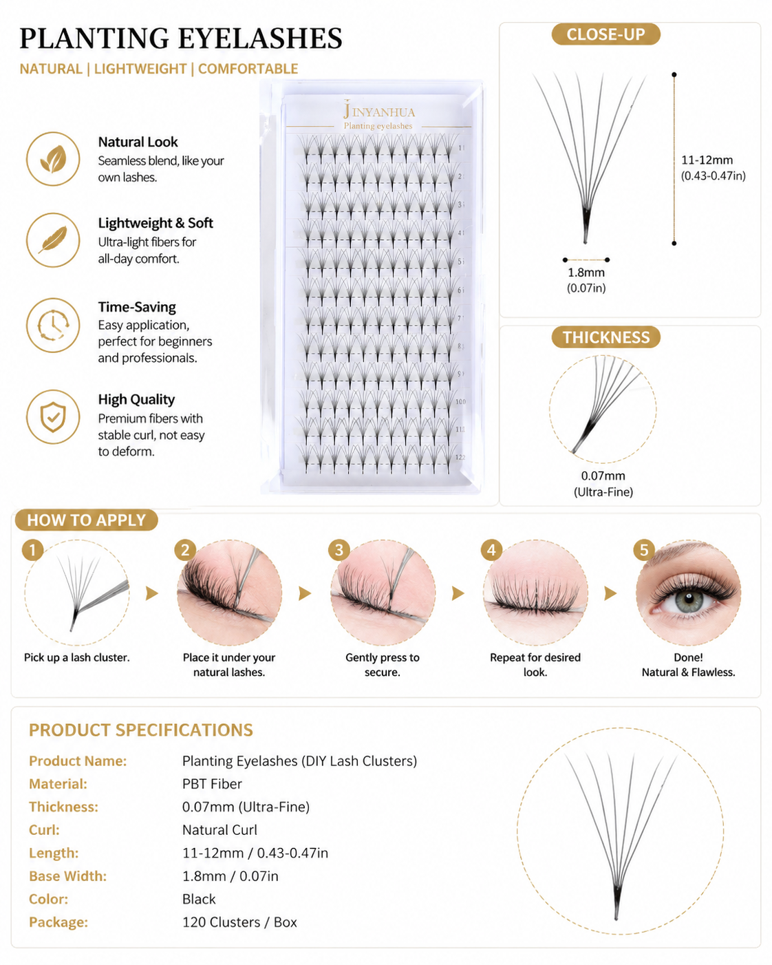 JINYANHUA 0.05mm 6D Tapered Long Stem False Lashes