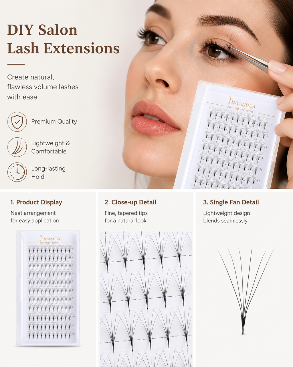 JINYANHUA 0.05mm 6D Tapered Long Stem False Lashes