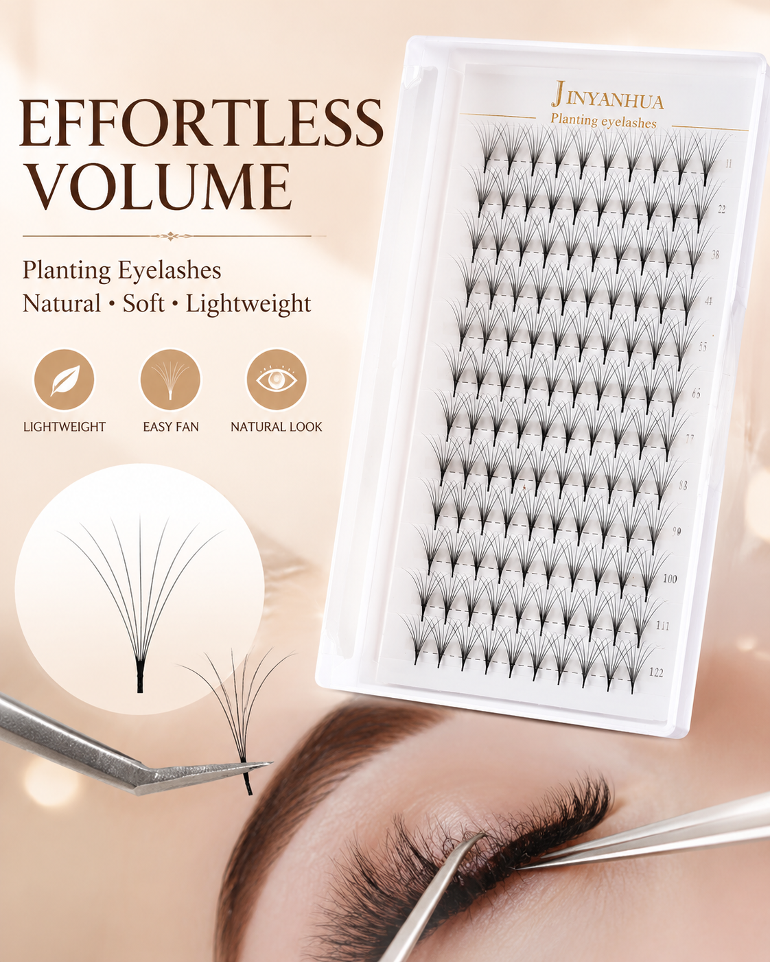 JINYANHUA 0.05mm 7D Tapered Long Stem False Lashes